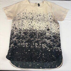 Misoka Beige and Black Splatter Print Short Sleeve Top - Size M
